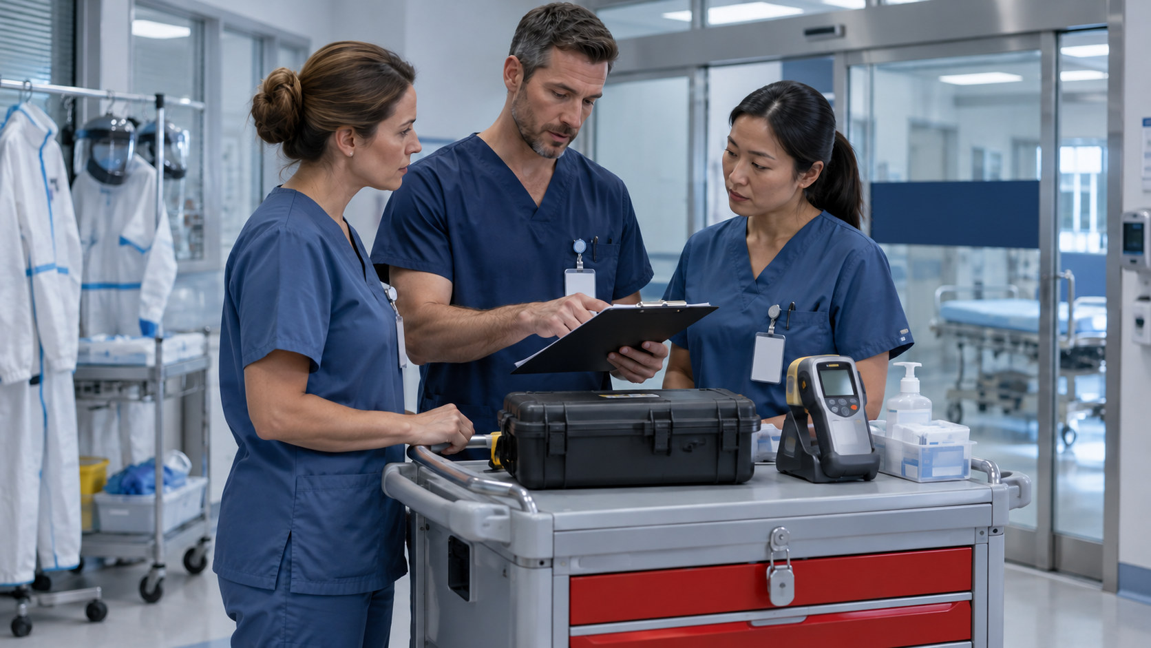 Klinisches Team übt die koordinierte Reaktion auf ein radiologisches Ereignis.